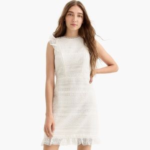 WHITE Cap-sleeve ruffle dress in mixed lace